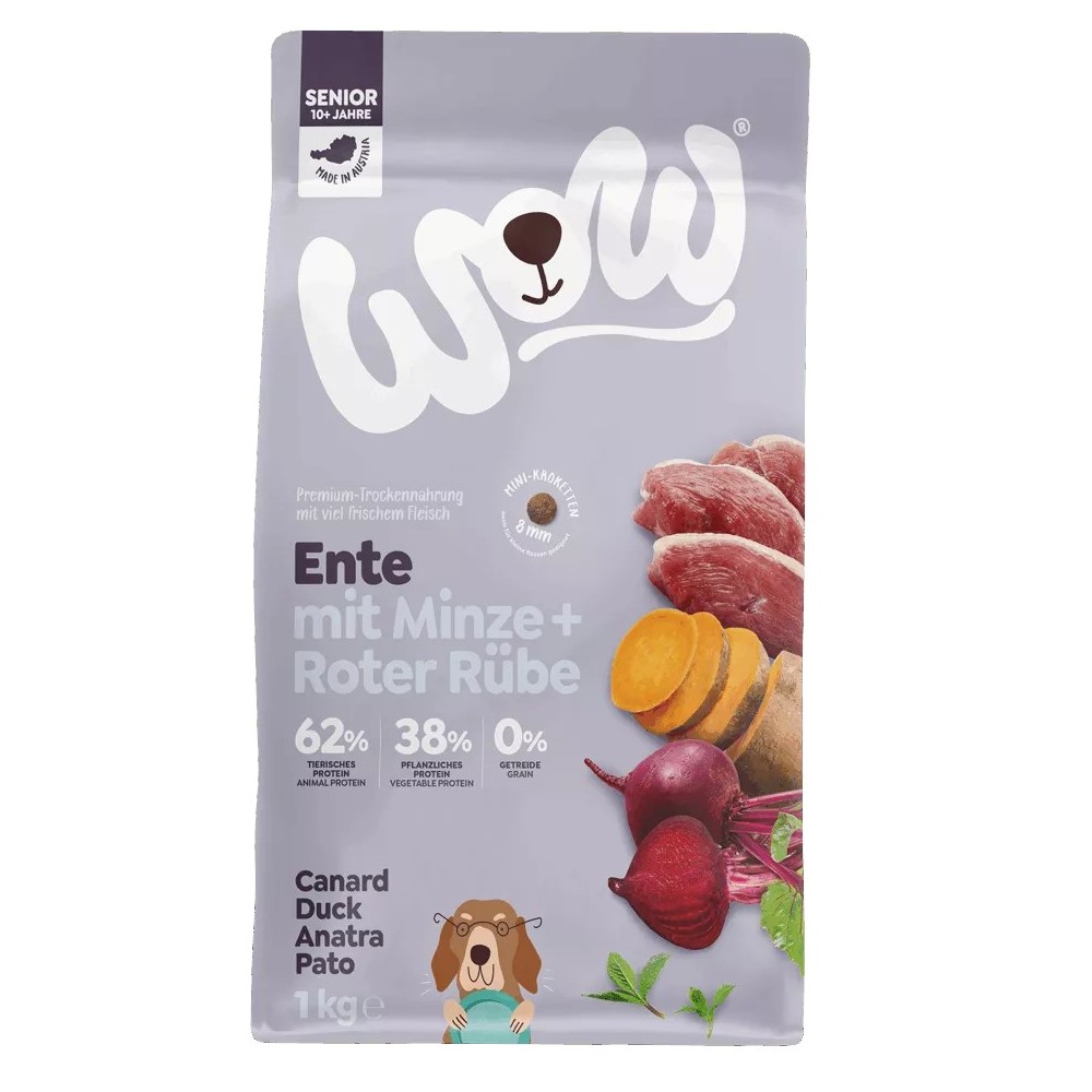 WOW Minis Senior Anatra 1kg – Crocchette grain free per cani anziani piccoli