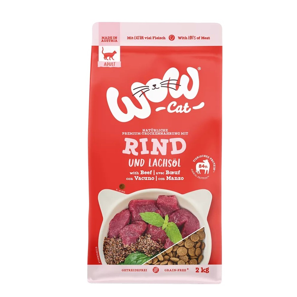 WOW Gatto Adult Manzo & Pollame 2kg - Crocchette Grain Free Naturali
