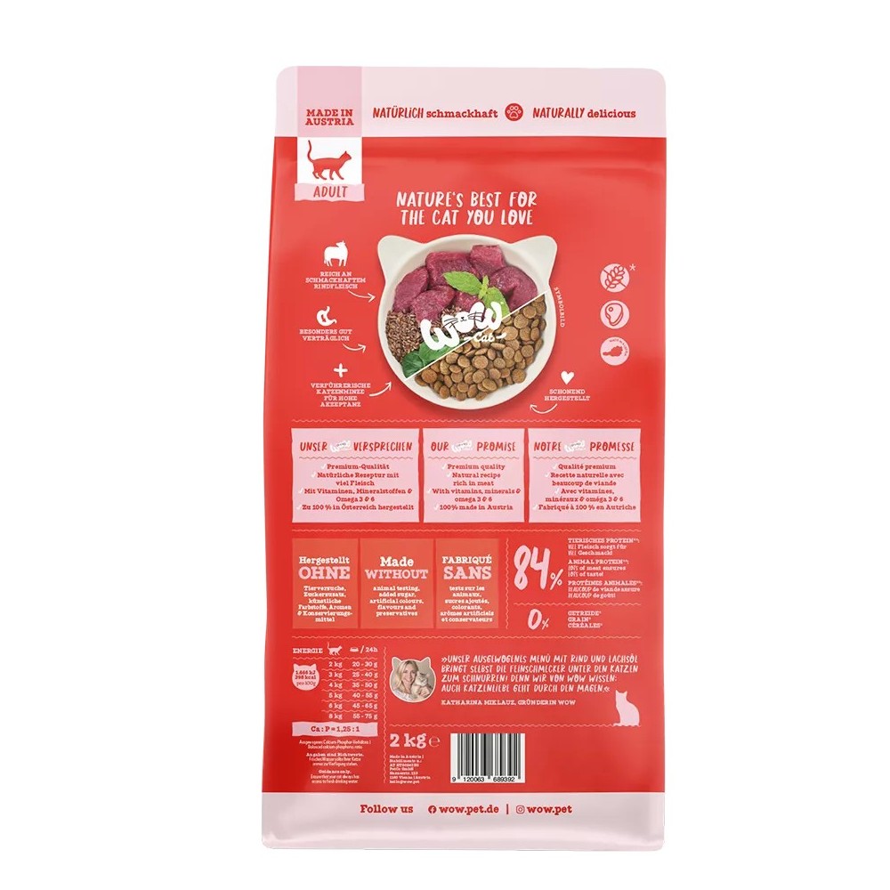 WOW Gatto Adult Manzo & Pollame 2kg - Crocchette Grain Free Naturali