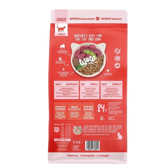 WOW Gatto Adult Manzo & Pollame 2kg - Crocchette Grain Free Naturali
