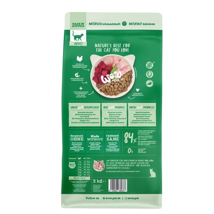WOW Gatto Secco Grain Free Adult Pollo 2kg - Crocchette Naturali Senza Cereali