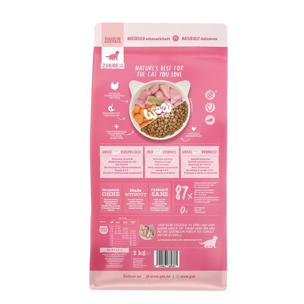 WOW Gatto Junior Grain Free Pollame 2kg - Crocchette Naturali per Gattini