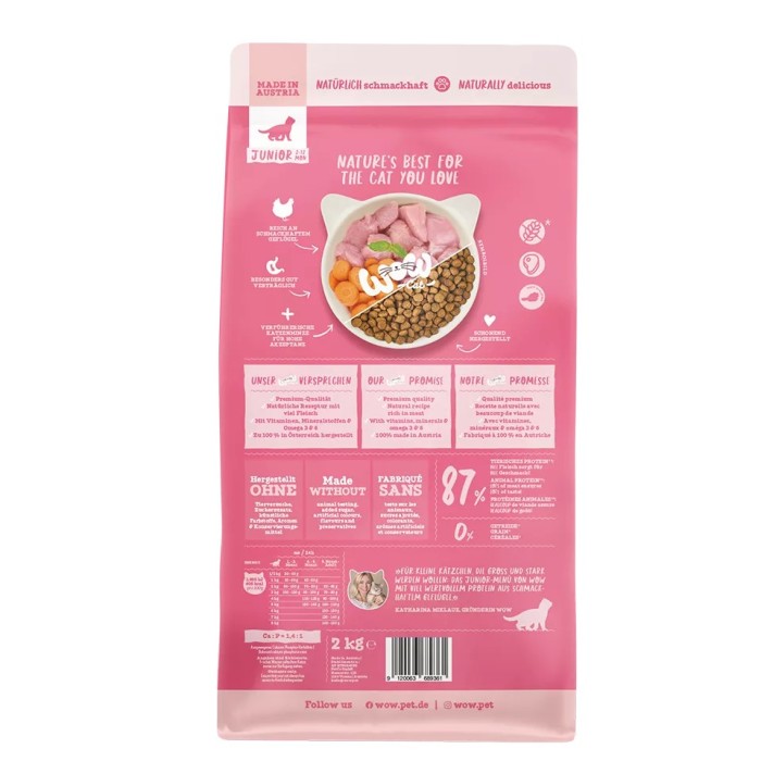 WOW Gatto Junior Grain Free Pollame 2kg - Crocchette Naturali per Gattini