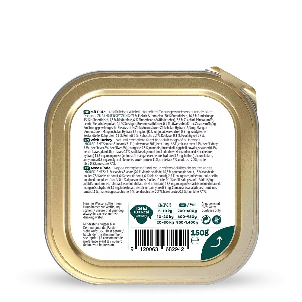 WOW Umido Cane Tacchino 150g - Grain Free Naturale con Zucchine e Superfood