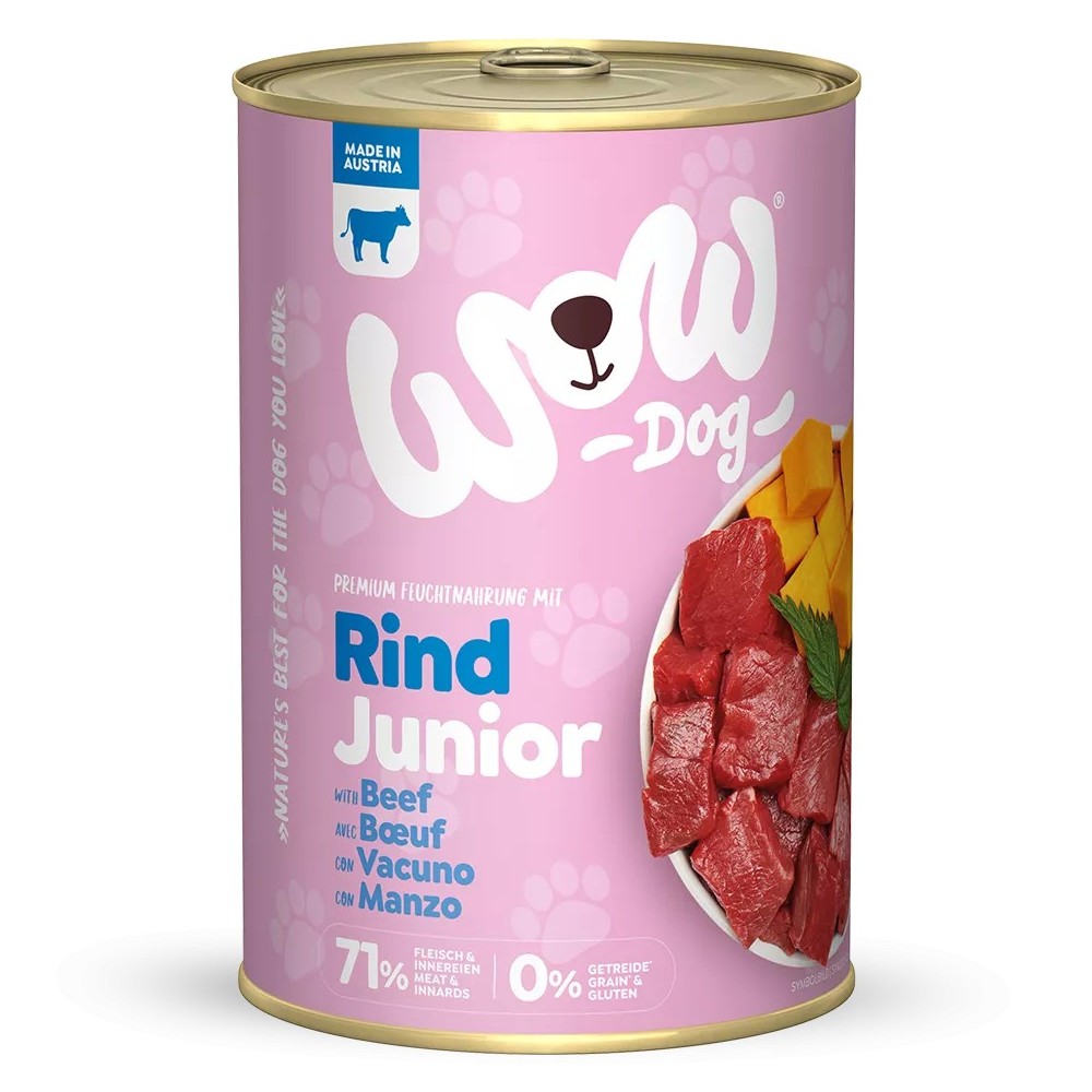 WOW Junior Umido Cane Manzo con Zucca 400g - Naturale e Grain Free per Cuccioli