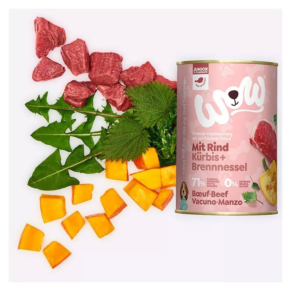 WOW Junior Umido Cane Manzo con Zucca 400g - Naturale e Grain Free per Cuccioli