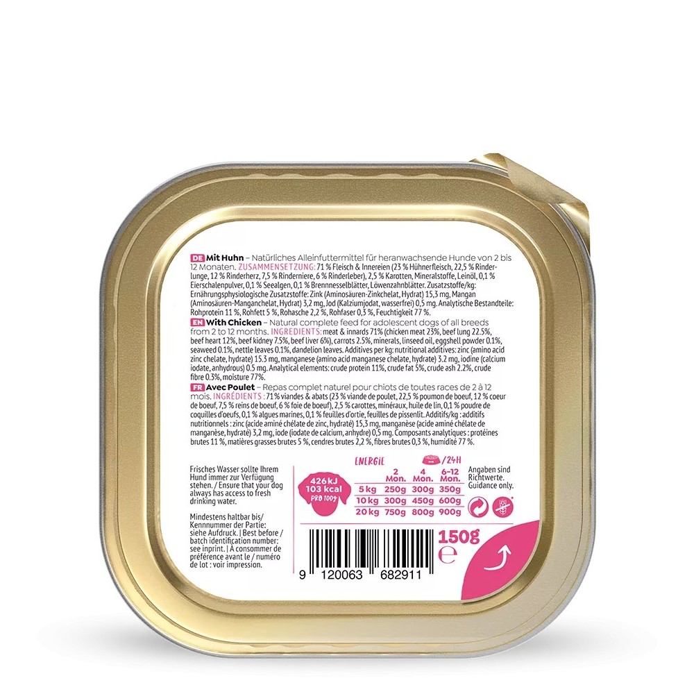 WOW Junior Umido Cane Pollo con Carote 150g - Naturale e Completo per Cuccioli