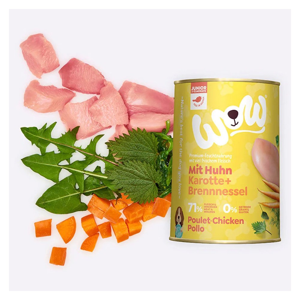 WOW Junior Umido Cane Pollo con Carote 400g - Naturale e Completo per Cuccioli