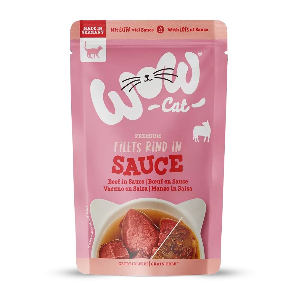 WOW Cat Adult Manzo in Salsa 85g - Umido Naturale Grain Free per Gatti