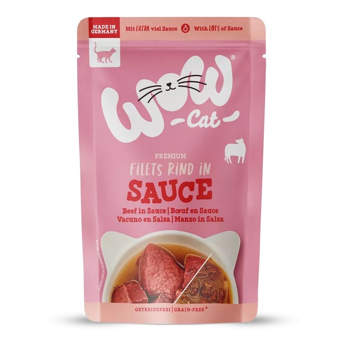 WOW Cat Adult Manzo in Salsa 85g - Umido Naturale Grain Free per Gatti
