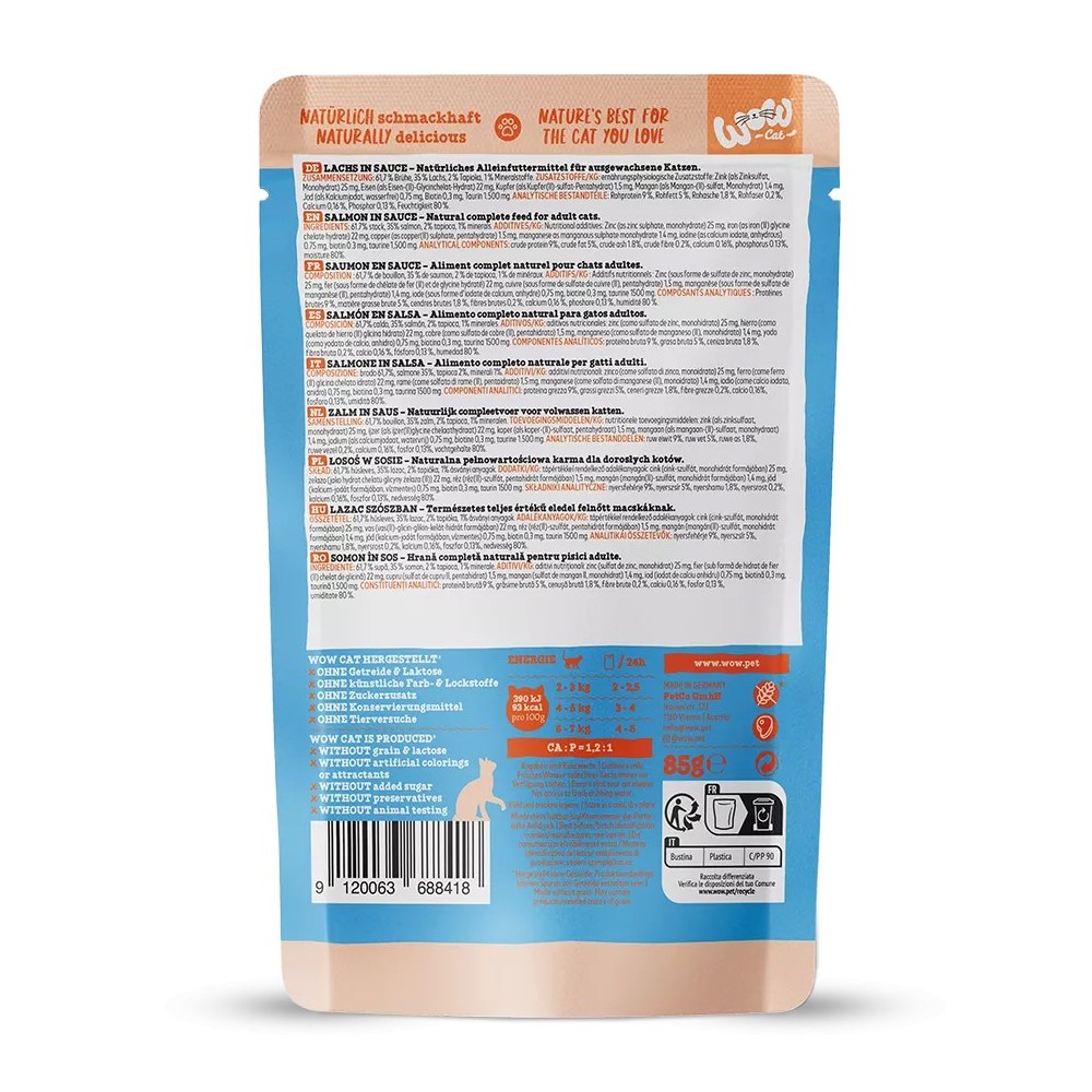 WOW Cat Adult Salmone in Salsa 85g - Umido Grain Free per Gatti