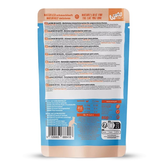 WOW Cat Adult Salmone in Salsa 85g - Umido Grain Free per Gatti