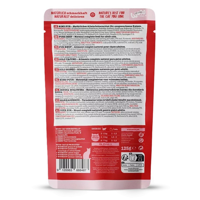 WOW Cat ADULT Patè Manzo Puro 125g - Umido monoproteico per gatti adulti