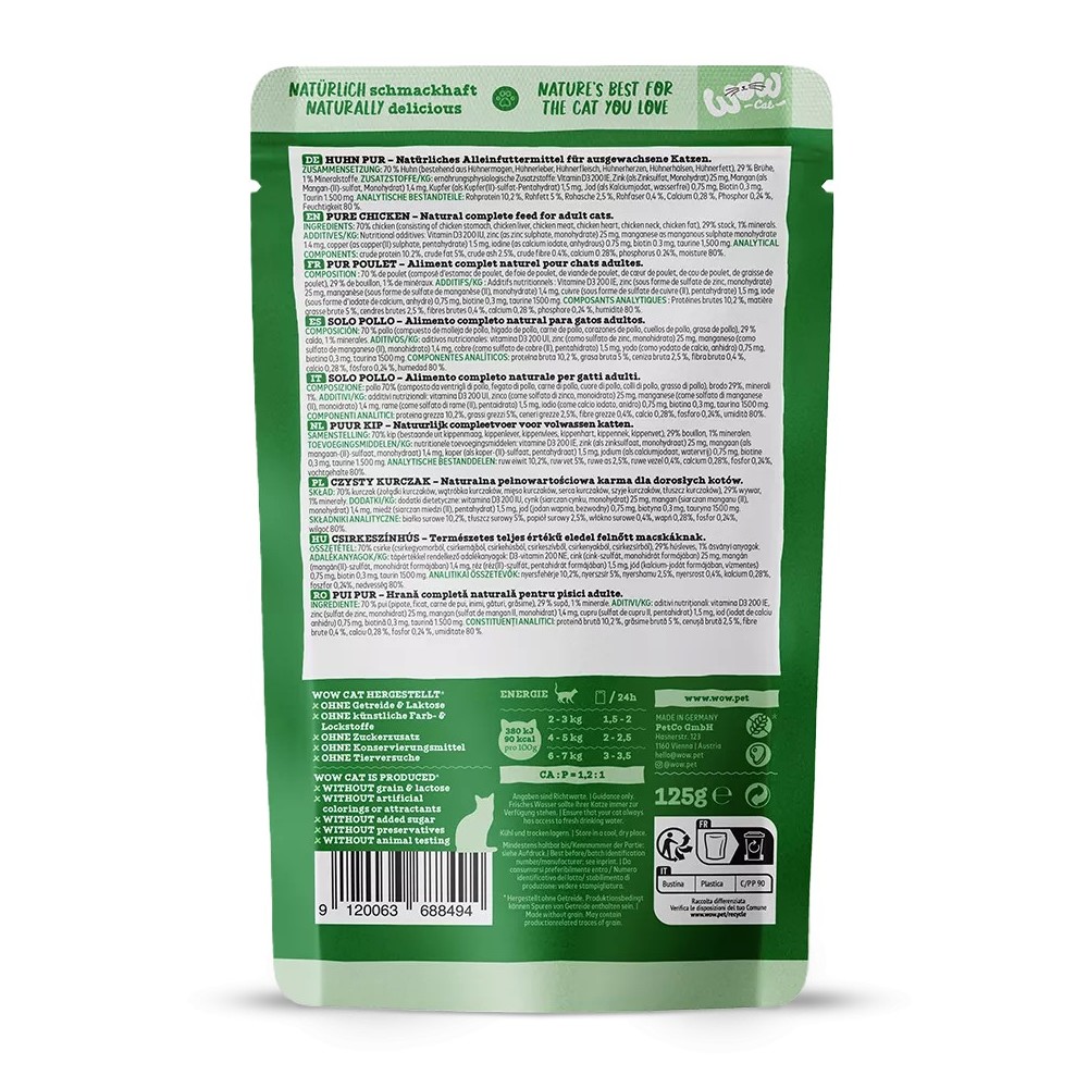 WOW Cat ADULT Patè Pollo Puro 125g - Umido monoproteico per gatti adulti