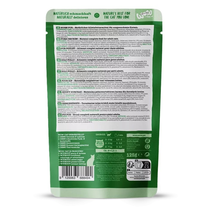 WOW Cat ADULT Patè Pollo Puro 125g - Umido monoproteico per gatti adulti