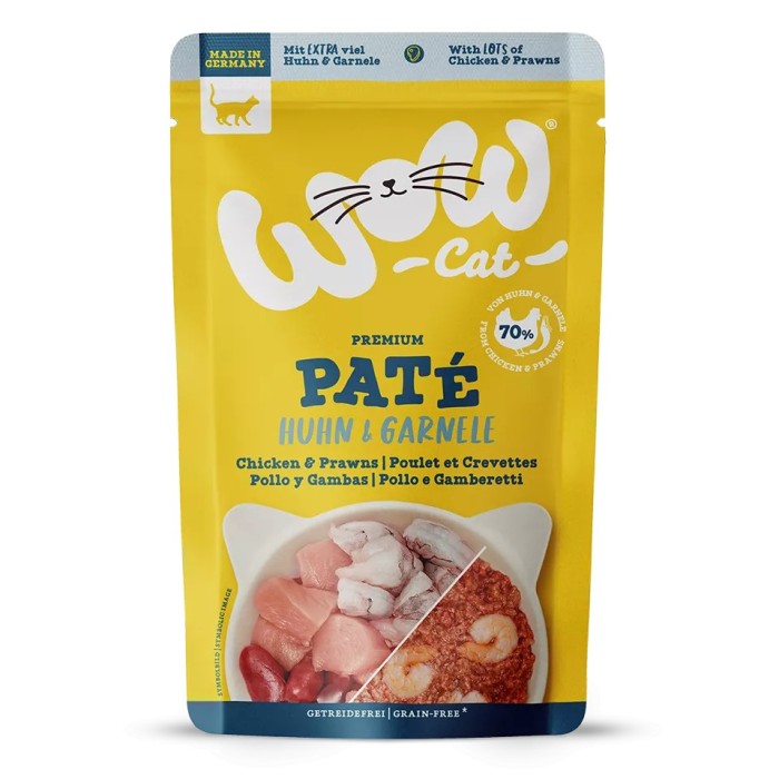 WOW Cat Patè Pollo e Gamberi 125g - Umido naturale per gatti adulti