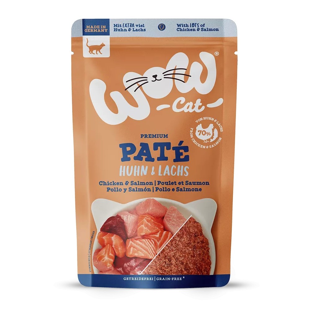 WOW Cat Patè Pollo e Salmone 125g - Alimento umido naturale per gatti