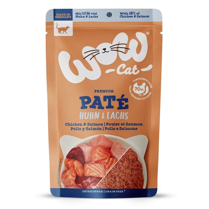 WOW Cat Patè Pollo e Salmone 125g - Alimento umido naturale per gatti