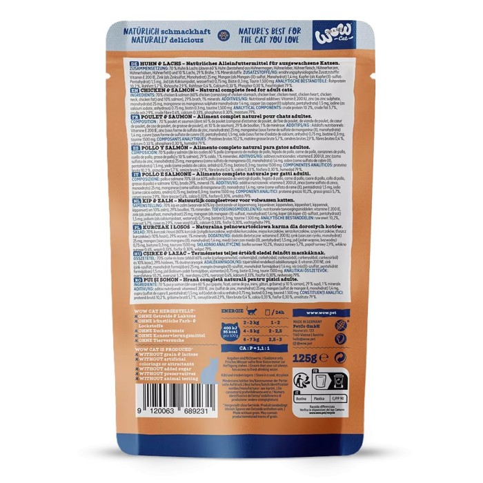 WOW Cat Patè Pollo e Salmone 125g - Alimento umido naturale per gatti