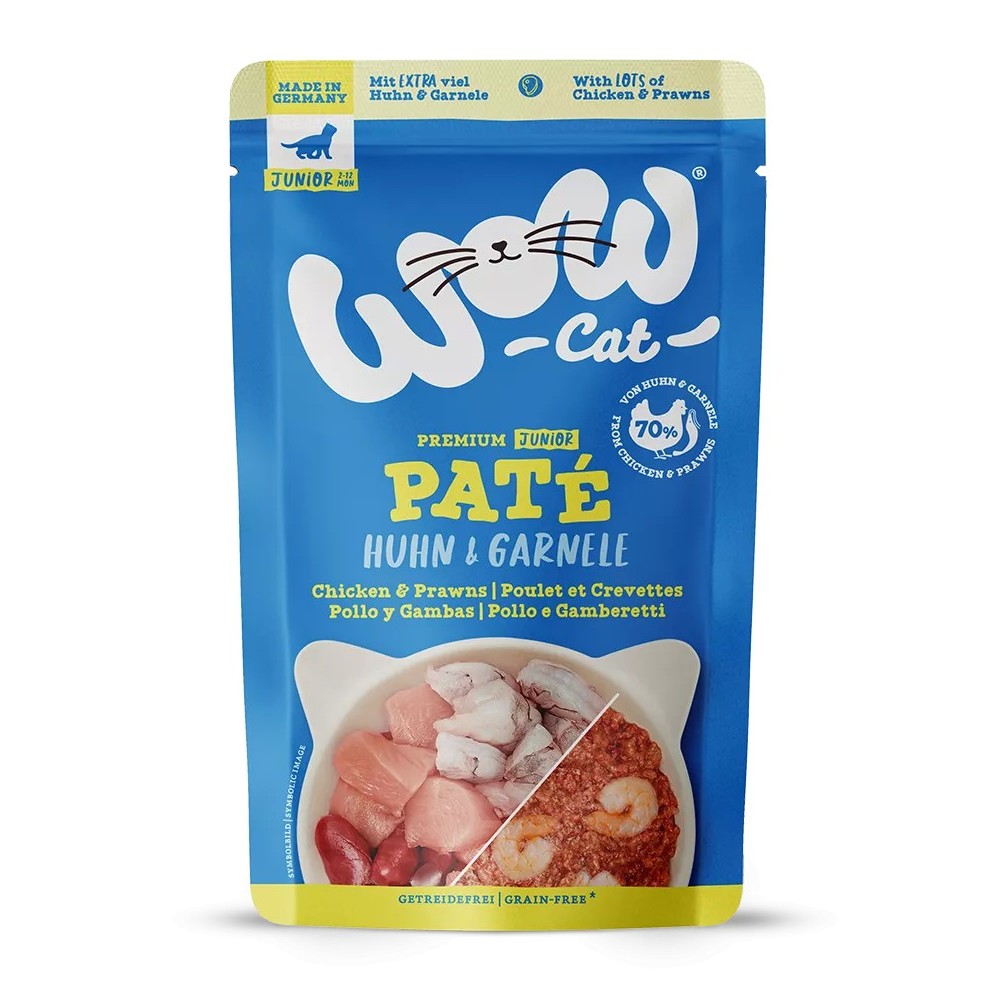 WOW Cat JUNIOR Patè Pollo e Gamberi 125g - Umido naturale per gattini