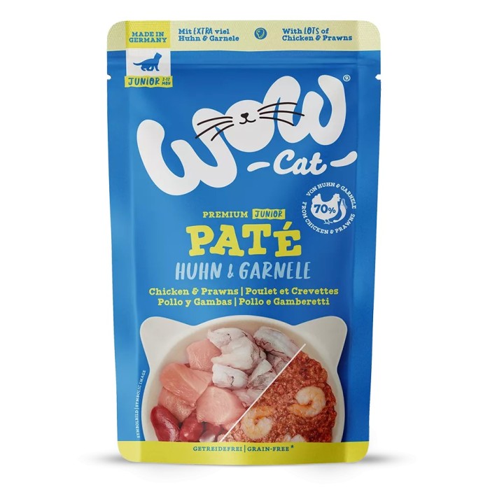 WOW Cat JUNIOR Patè Pollo e Gamberi 125g - Umido naturale per gattini
