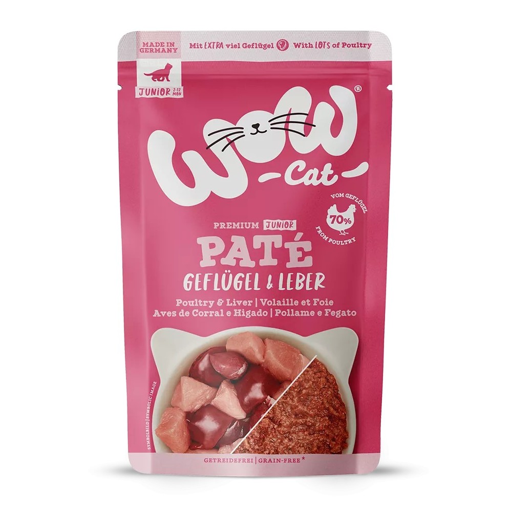 WOW Cat JUNIOR Patè Pollame e Fegato 125g - Umido per gattini in crescita