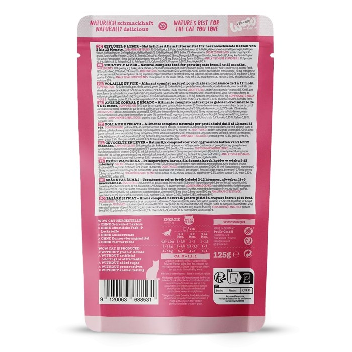 WOW Cat JUNIOR Patè Pollame e Fegato 125g - Umido per gattini in crescita
