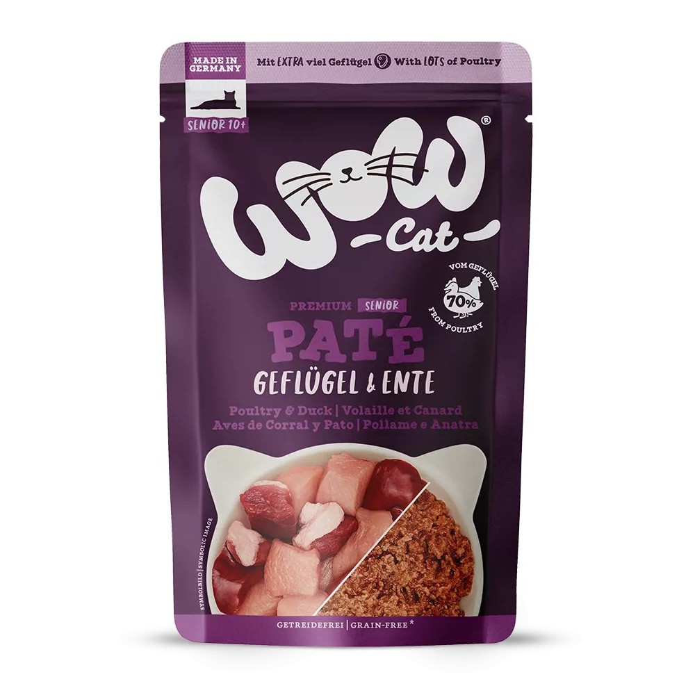 WOW Cat SENIOR Patè Pollame e Anatre 125g - Umido naturale per gatti anziani