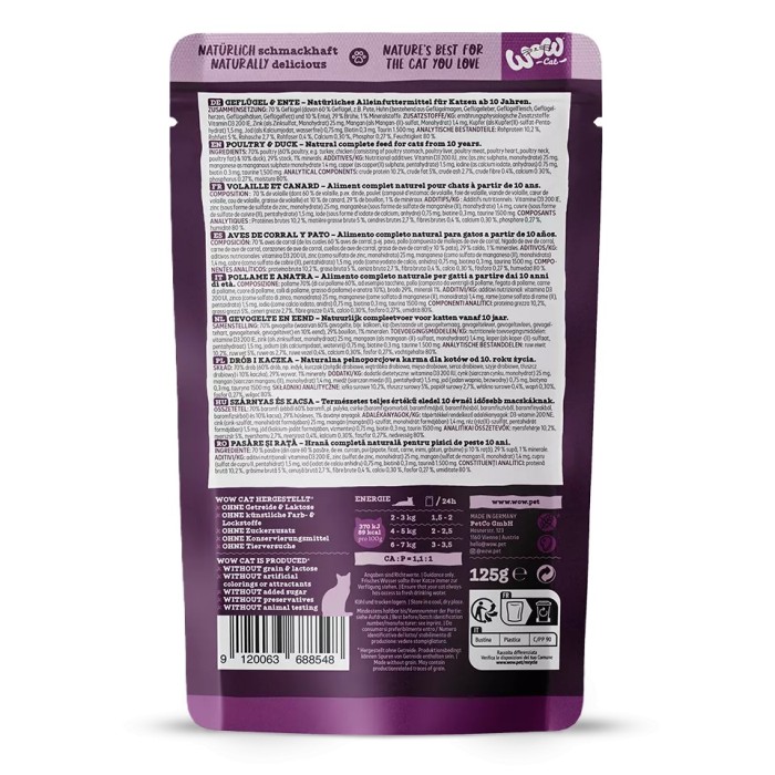 WOW Cat SENIOR Patè Pollame e Anatre 125g - Umido naturale per gatti anziani