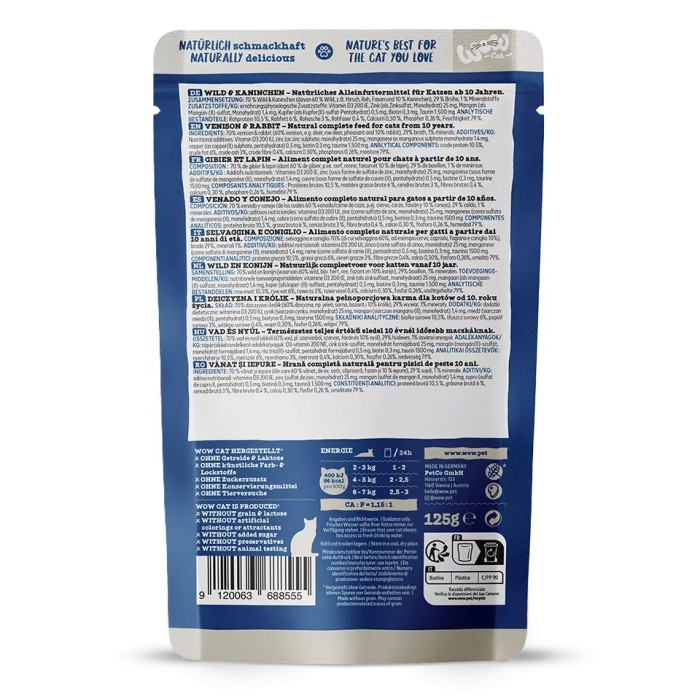 WOW Cat Patè Selvaggina e Coniglio 125g – Umido Grain Free per Gatti Adulti