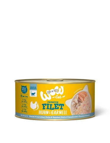 WOW Cat Filetto di Pollo con Gamberetti 70g - Umido naturale per gatti adulti