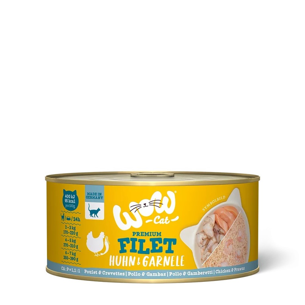 WOW Cat Filetto di Pollo con Gamberetti 70g - Umido naturale per gatti adulti