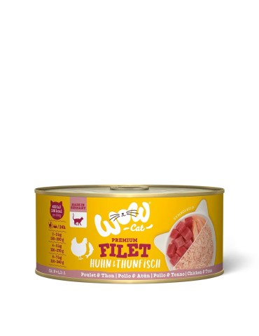 WOW Cat Filetto di Pollo e Tonno 70g – Umido Naturale per Gatti Adulti