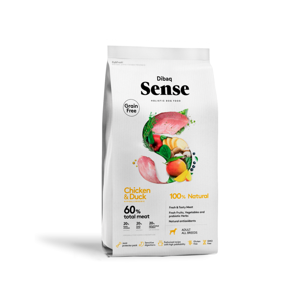 Dibaq Sense Grain Free Chicken & Duck 2kg – Crocchette senza cereali con Pollo e Anatra per Cani Adulti
