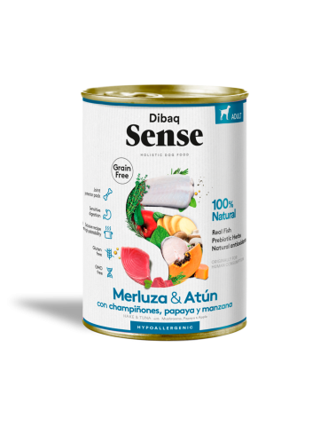 Dibaq Sense Wet Grain Free Hake & Tuna 380g – Umido senza cereali con nasello e tonno fresco.