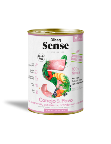 Dibaq Sense Wet Grain Free Rabbit & Duck 380g – Umido senza cereali con coniglio e anatra fresca.