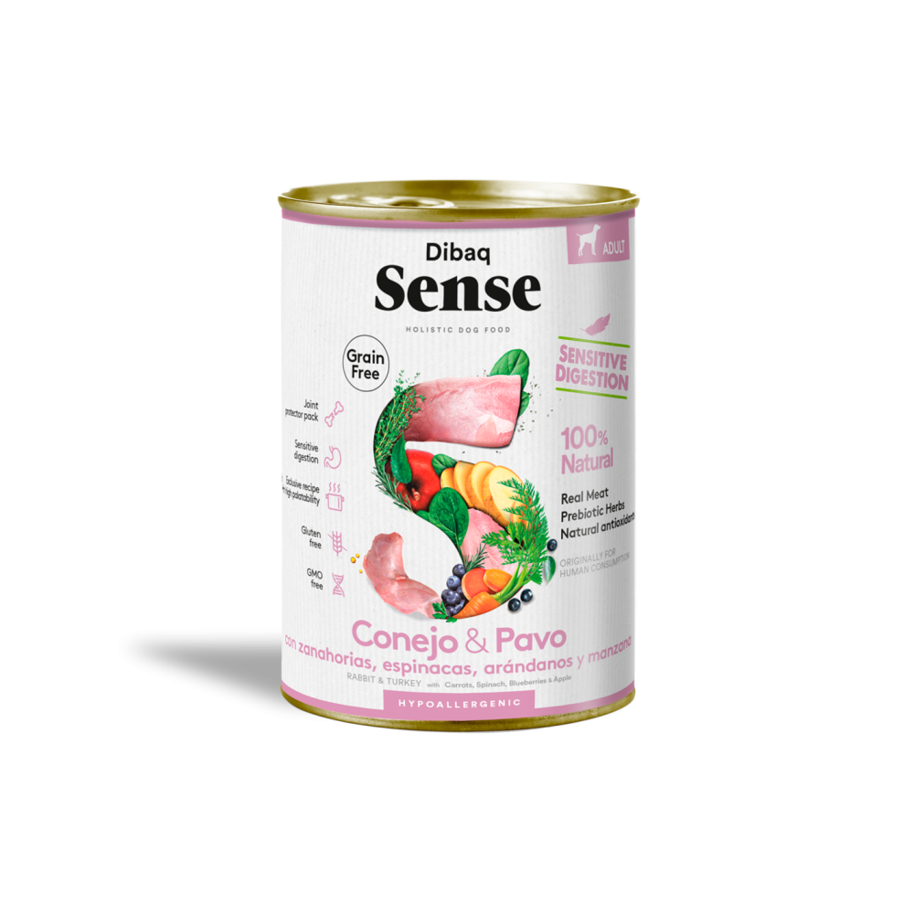 Dibaq Sense Wet Grain Free Rabbit & Duck 380g – Umido senza cereali con coniglio e anatra fresca.
