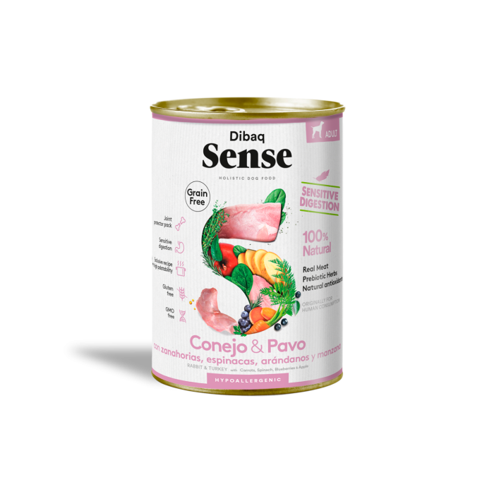 Dibaq Sense Wet Grain Free Rabbit & Duck 380g – Umido senza cereali con coniglio e anatra fresca.