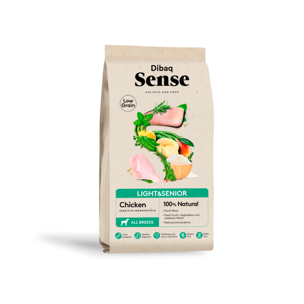 Dibaq Sense Low Grain Light & Senior Pollo 2kg – Crocchette Naturali per Cani Anziani o in Sovrappeso