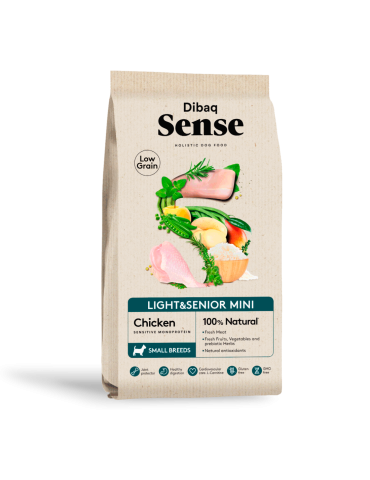 Dibaq Sense Low Grain Light & Senior Mini Pollo 2kg – Crocchette Naturali per Cani di Taglia Piccola Maturi o in Sovrappeso