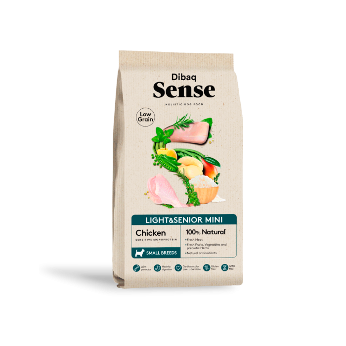 Dibaq Sense Low Grain Light & Senior Mini Pollo 2kg – Crocchette Naturali per Cani di Taglia Piccola Maturi o in Sovrappeso