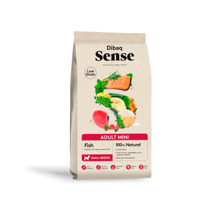 Dibaq Sense Low Grain Adult Mini Pesce 2kg – Crocchette Naturali per Cani di Piccola Taglia