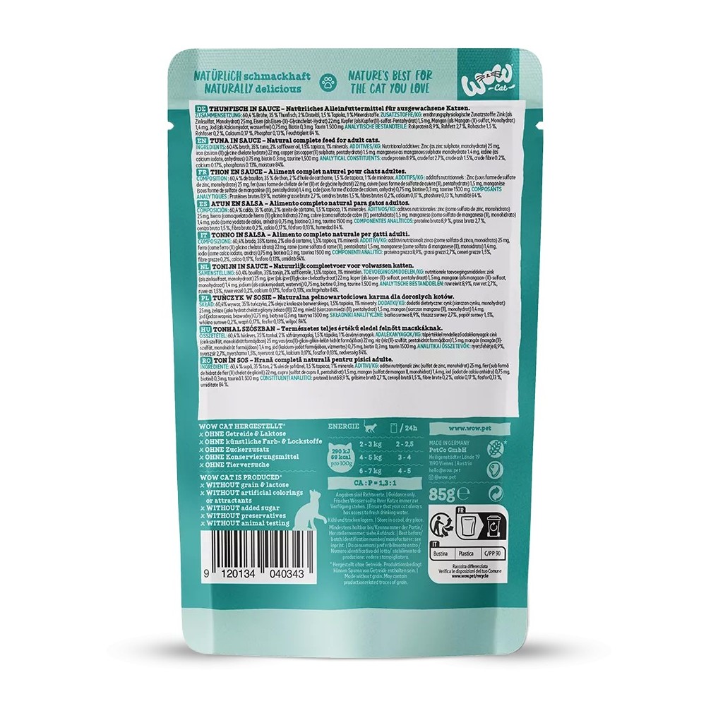 WOW Cat Filetto di Tonno in Salsa | Cibo Umido Naturale Gatti
