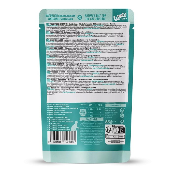 WOW Cat Filetto di Tonno in Salsa | Cibo Umido Naturale Gatti