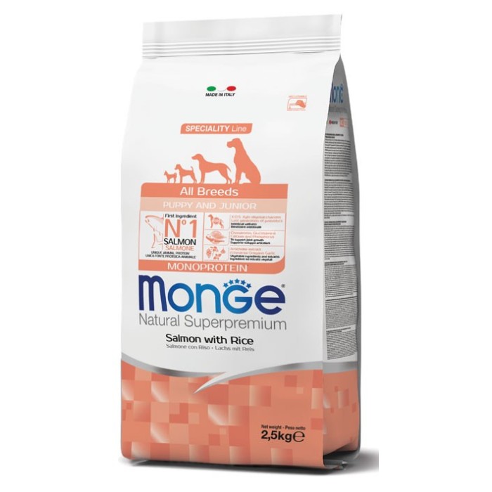 Monge All Breeds Puppy Cane Salmone Riso Monoprotein 12 Kg | Zoopluto