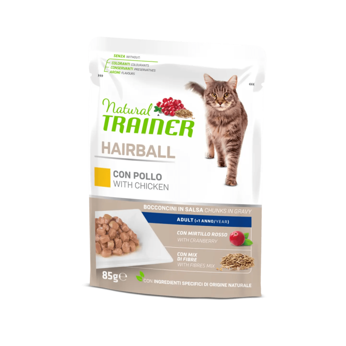 Bustine Gatto Natural Trainer Hairball Pollo 85 g
