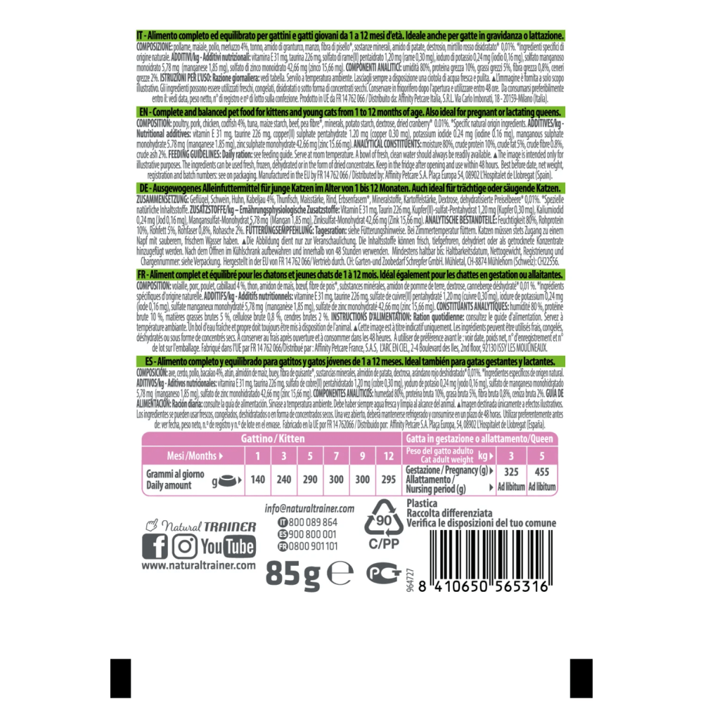 Bustine Gatto Natural Trainer Kitten Merluzzo 85 g