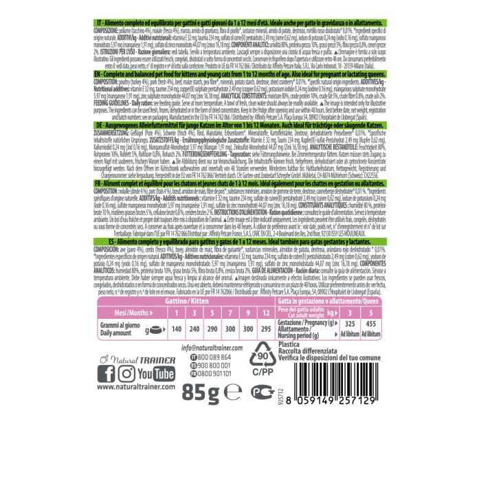 Bustine Gatto Natural Trainer Kitten Tacchino 85 g