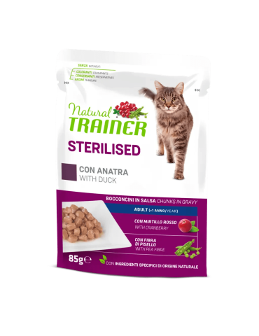 Bustine Gatto Natural Trainer Sterilised Anatra 85 g
