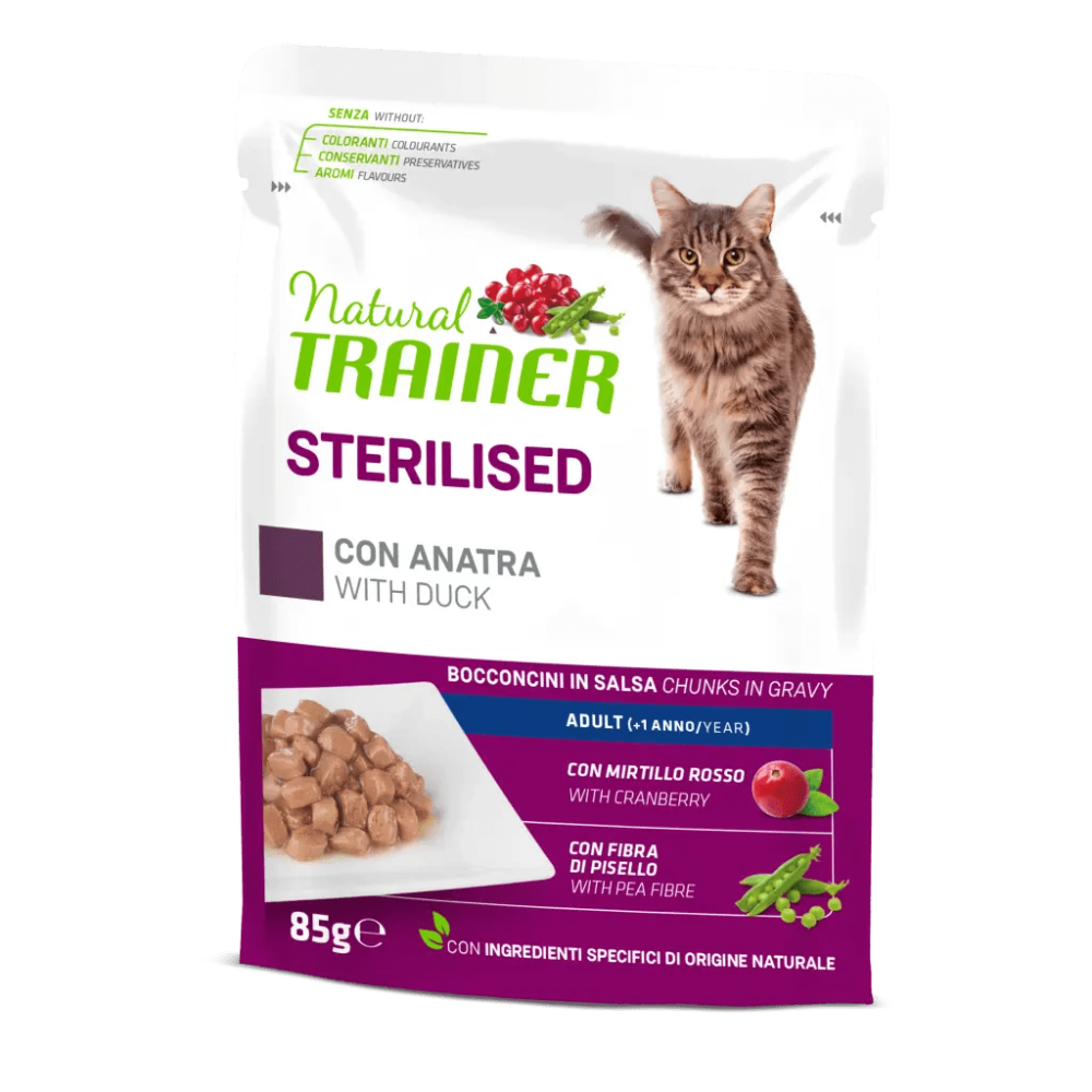 Bustine Gatto Natural Trainer Sterilised Anatra 85 g